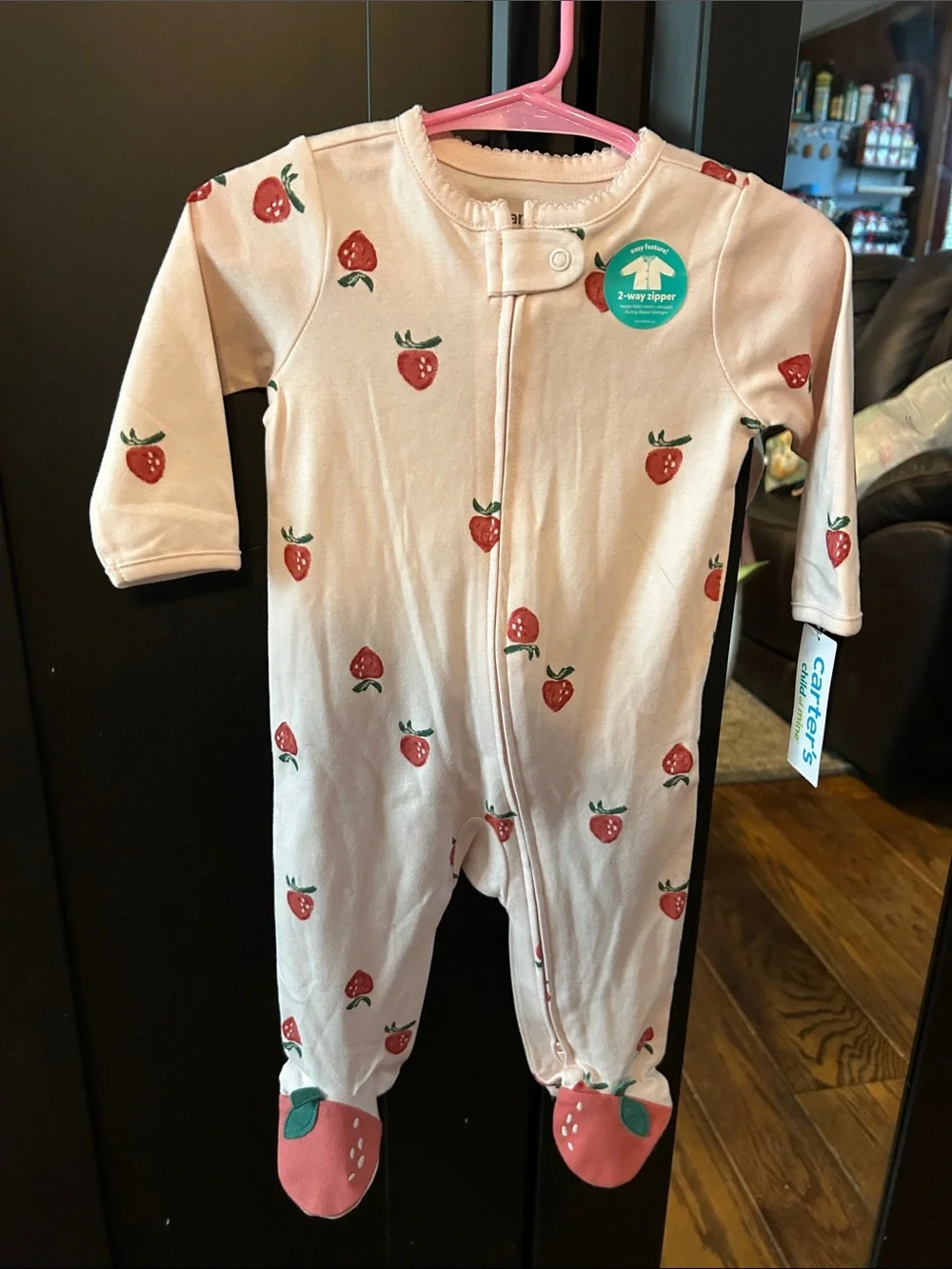 Carter's Light Pink Strawberry Footed 2-Way Zipper One-Piece